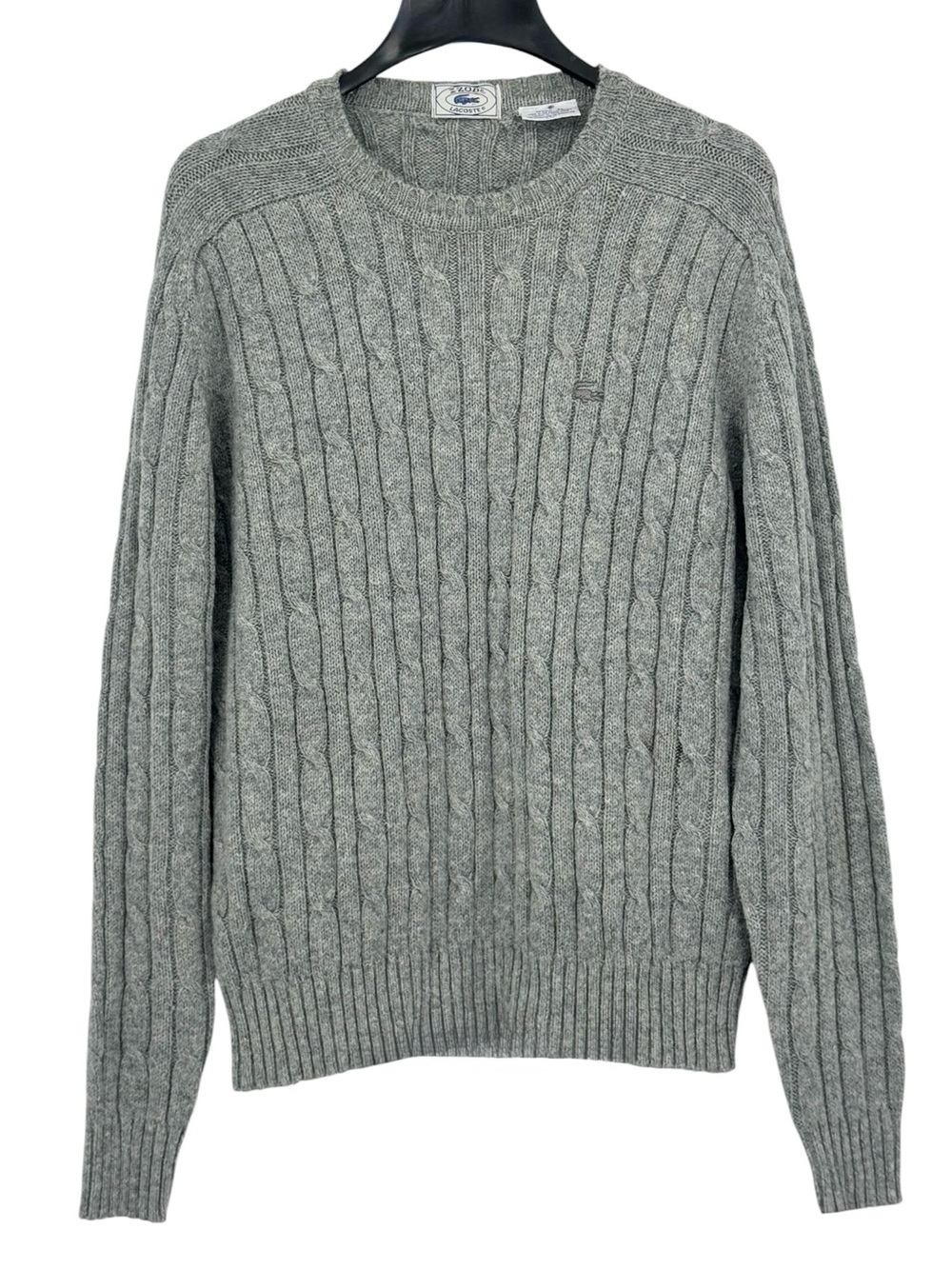 Izod Lacoste Vintage Crewneck Cable Knit Sweater Gray XL